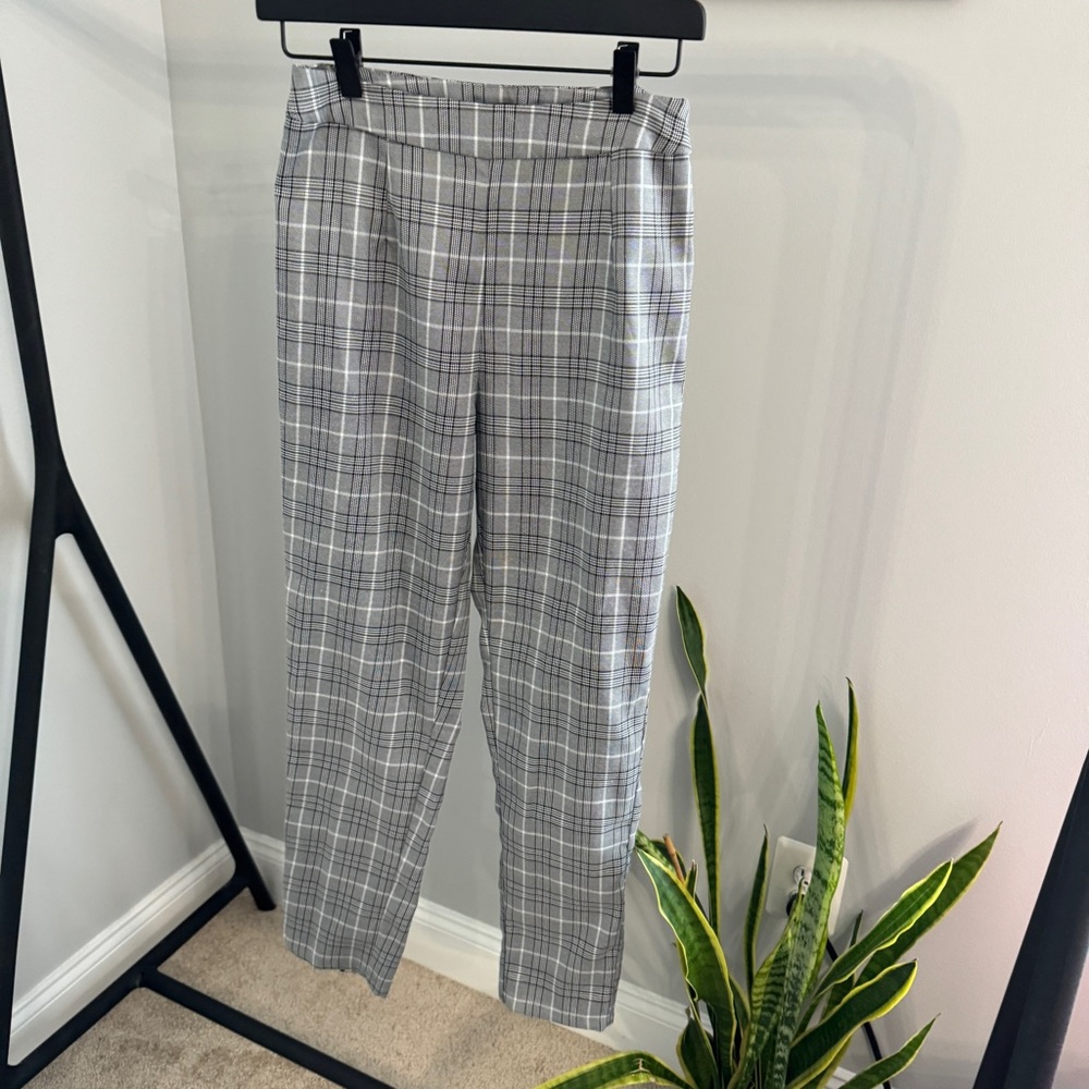 Misguided Slim Gray Check Pants with Side Zip Size 2